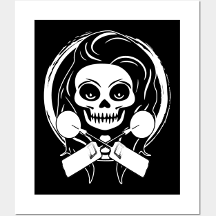 Female Detectorist Skull and Detector White Logo Posters and Art